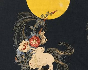 Japanese Noren Panel Japanese Fabric Cotton Rabbit Moon 48 Cm X