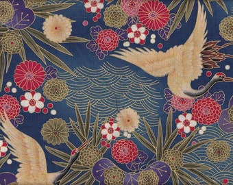 Crane blue gold Japan fabric cotton 50 cm x 110 cm 22.90 EUR/meter Cotton fabric from Japan