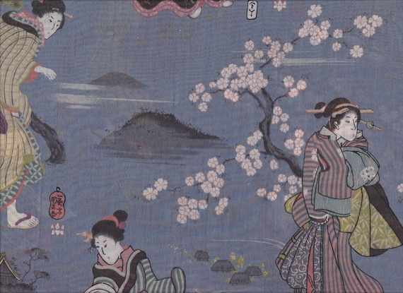 Japanese Ukiyo-e blue traditioneller Japan Stoff 50cm x 110cm 22,90 Eur/m 22,90 Baumwollstoff Baumwolle  Meterware Lawn