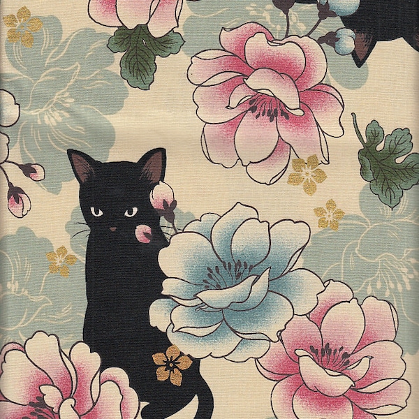 Gatos y Flores Tela Japonesa Algodón 50 cm x 110 cm B229 20,90 EUR/metro Vendido por metro