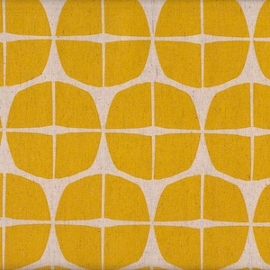 Tissu japonais en coton/lin à motifs circulaires jaune, bleu, gris et blanc, 50 cm x 110 cm, 23,90 EUR/mètre. Vendu au mètre.