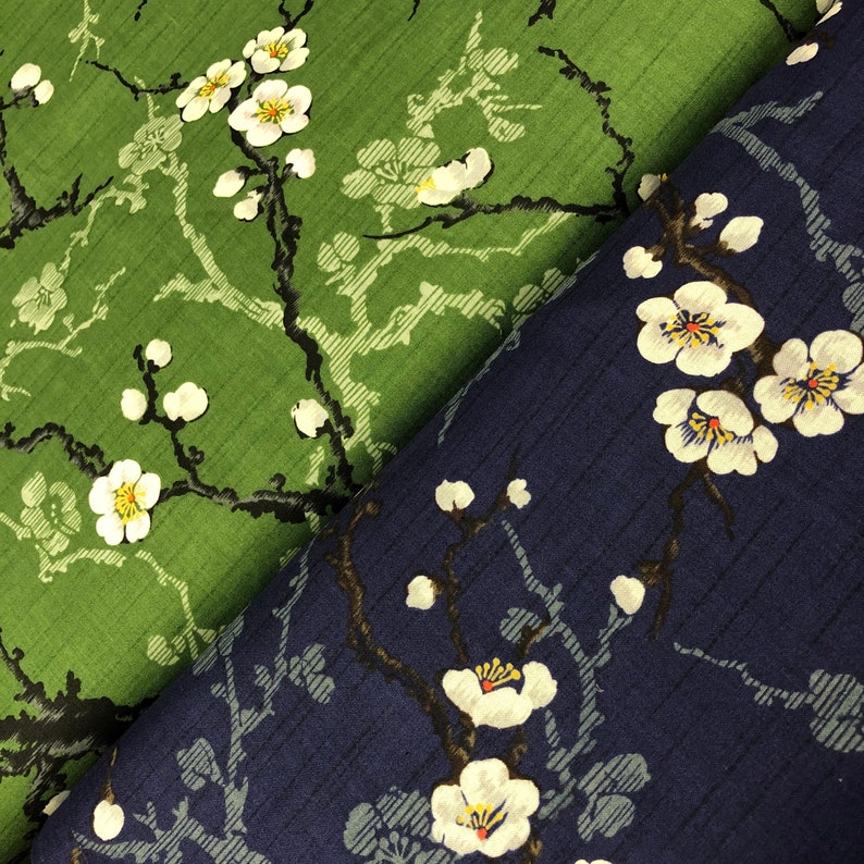 Blossom Branch Traditional Japanese Fabrics Kimono 19.90 Euro/Meter Sold by the Meter Japan Fabric by the Yard 18.31 Euro/yard Ume Blossom Cherry Green