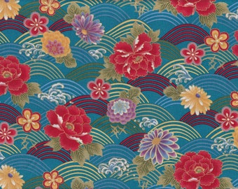 Kiku & Waves ljusblått japanskt tyg traditionellt bomullstyg 50 cm x 110 cm 22,90 EUR/meter tyg per meter