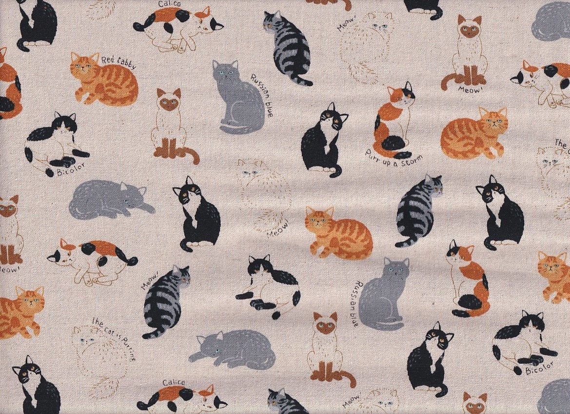 Cats Japan Fabric Canvas Cosmo Cotton/linen 50 Cm X 110 Cm