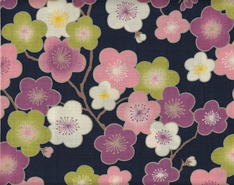 Tela japonesa Ume azul grande, tela de algodón, 50 cm x 110 cm, 22,90 EUR/metro, se vende por metro