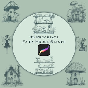 Può includere: Un set di 35 timbri per case di fate Procreate con illustrazioni fantasiose di case di fate, funghi e fate. I timbri sono progettati per l'uso nell'app Procreate.