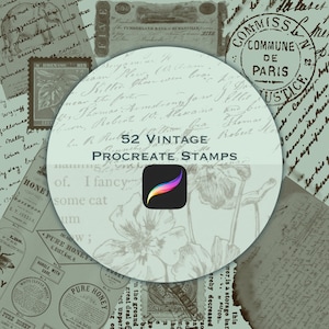 52 Vintage Procreate Stempel - Handschrift, Briefe, digitaler Download, Procreate, Pinselset, Ephemera, Junk Journaling, Scrapbooking