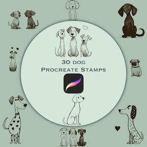 30 Sellos para perros Procreate - Descarga digital, Garabatos, Arte, Procreate, Conjunto de pinceles, Ephemera, Diario basura, Scrapbooking, MidJourney, AI Art