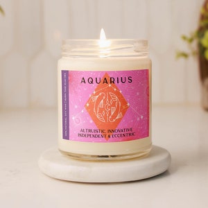 Waterman sterrenbeeld aromatherapie kaars astrologie ontspanning kaars horoscoop cadeau voor waterman geboorte teken esthetische roze meditatie kaars