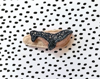 Felt Grey Whale on Pink Hair Clip, Handmade