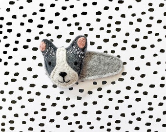 Felt Frenchie on Grey Hair Clip, Handmade