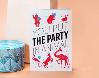 Funny Animal Party Birthday Card: Wild Humor Gift (Digital Download)