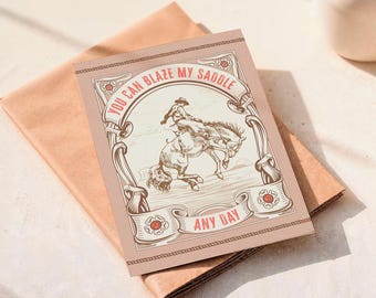 Vintage Cowboy Greeting Card: Western Romance Anniversary Card (Digital Download)