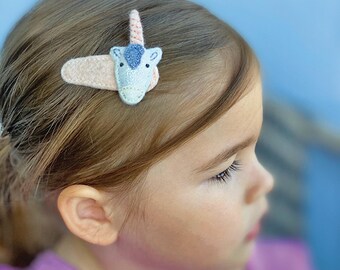Pinza para el pelo de unicornio de fieltro, accesorio artesanal para niños, estilo bohemio