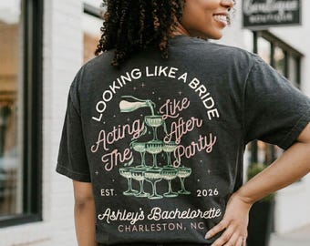 Custom Bachelorette Party Shirt Vintage Style Cocktails Comfort Colors Tee Matching Bridal T Shirt Girls Trip Group Gift Retro Wedding Favor