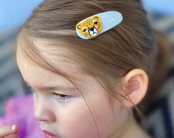 Pinza para el pelo de fieltro con forma de guepardo, accesorio para el pelo de gato, ideal para regalo.