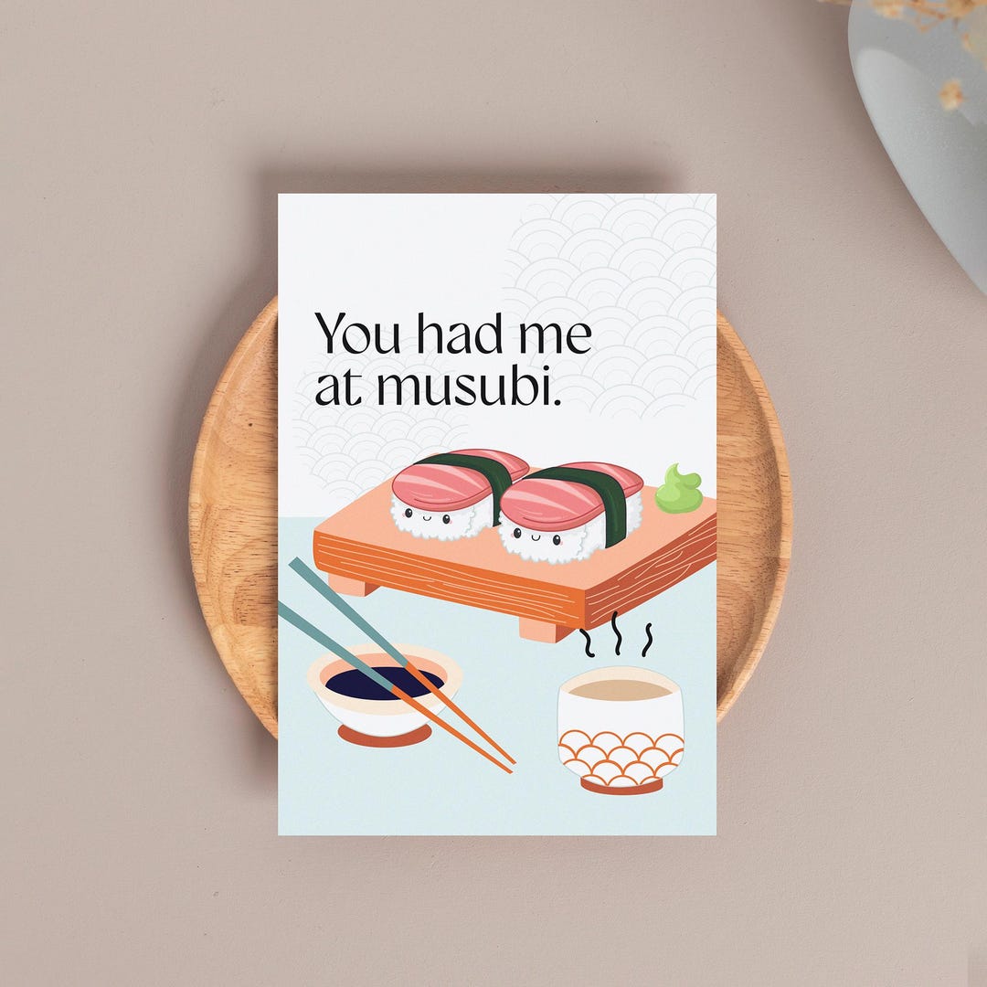 Sushi Romance Card Foodie Humor Hawaiian Musubi Greeting Card Funny ...