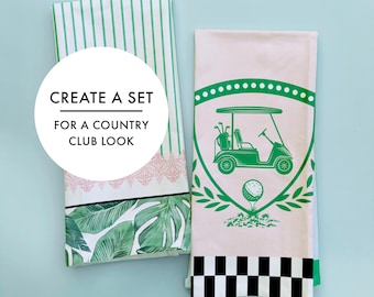 Vintage Golf Cart Tea Towel Preppy Country Club Kitchen Decor Golf Lover Gift Idea Beverly Hills Mid Century Aesthetic Cute Hostess Gift Set