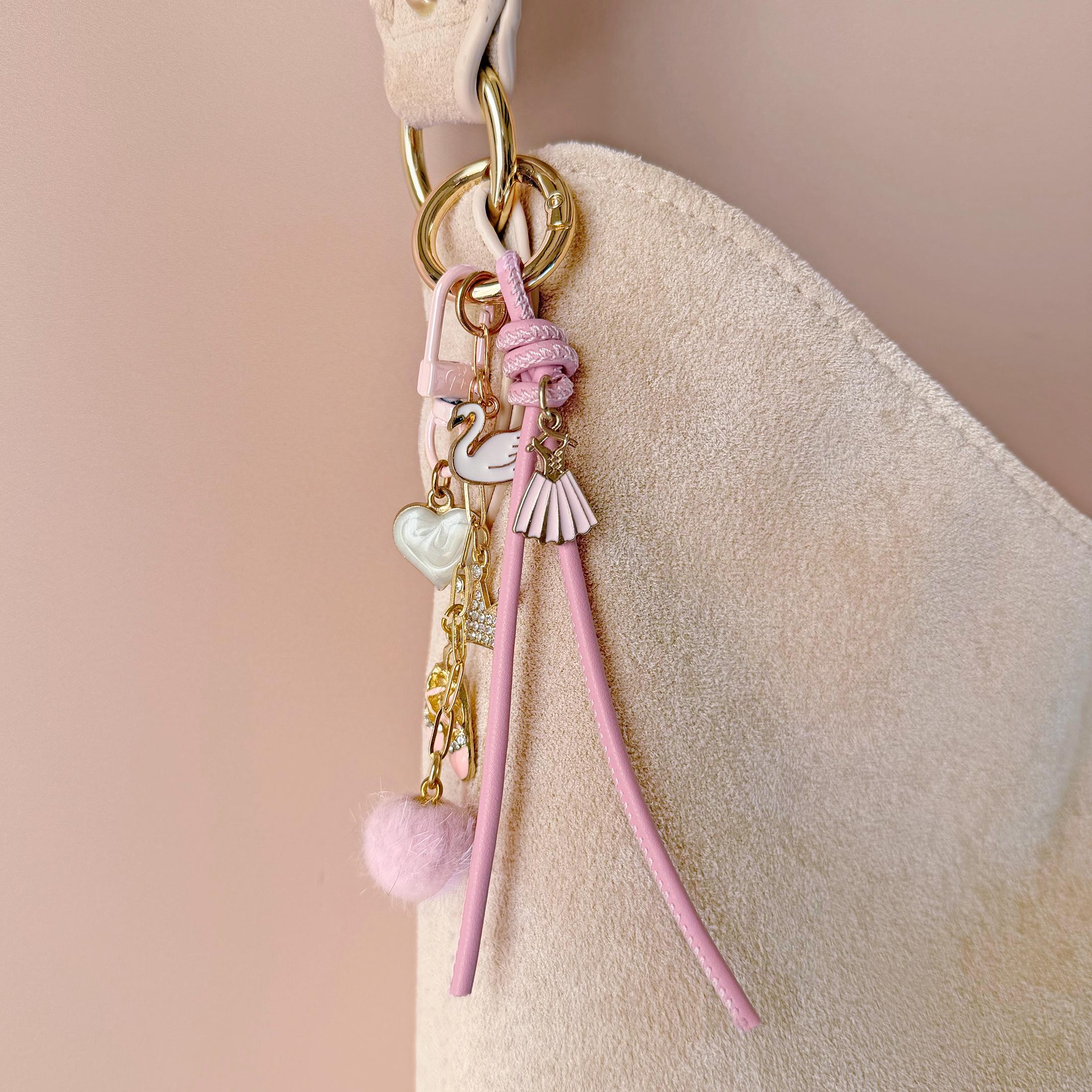 Pink Ballerina Bag Charm Gold Ballet Slippers Keychain Balletcore