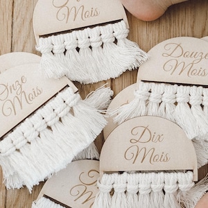 Carte étape bohème macramé / Carte étape bébé / Cadeau bébé / Cadeau naissance / Carte étape en bois