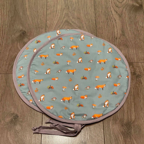 AGA Lid Cover Mat Pad  Round Hob Cover With Straps duck Egg Fox Mushrooms