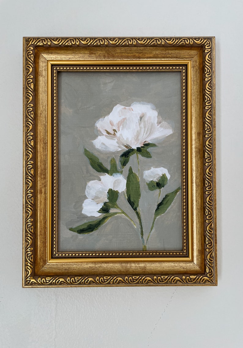 Peony Acrylic Painting French Decor Vintage Style Art Pink Flower Painting White Peony French Decor NOT FRAMED image 5