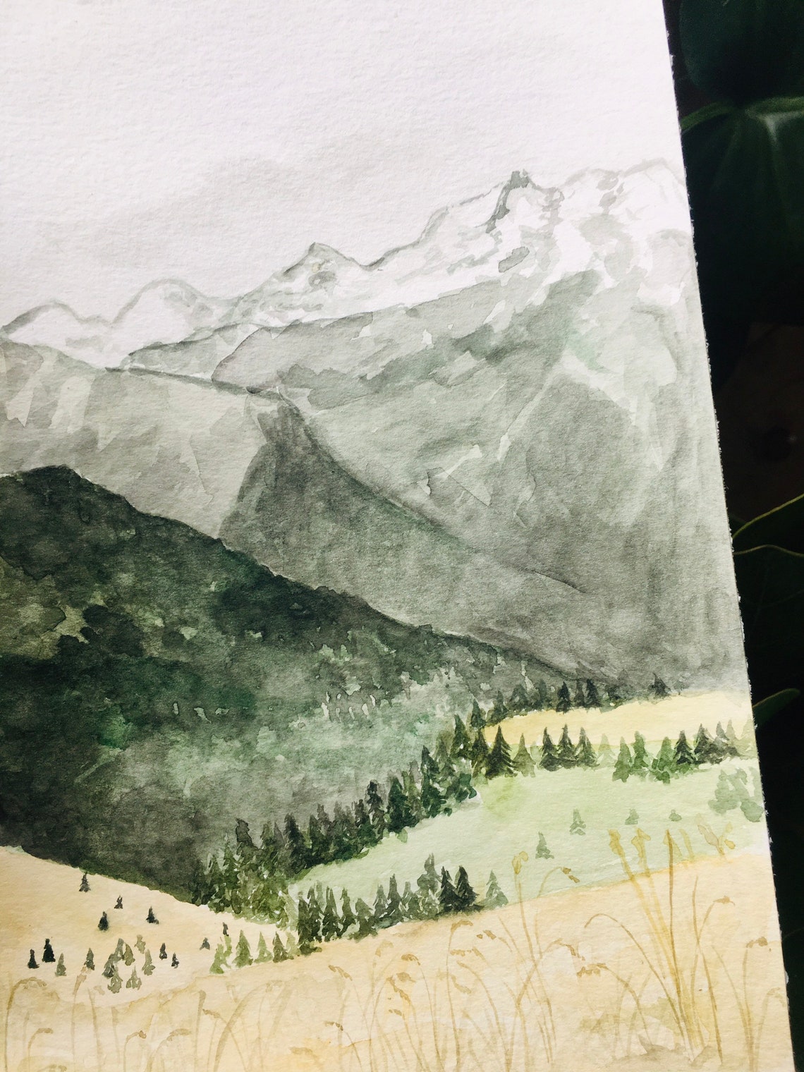 Watercolor Landscape Mountains Forest Original Watercolor Etsy