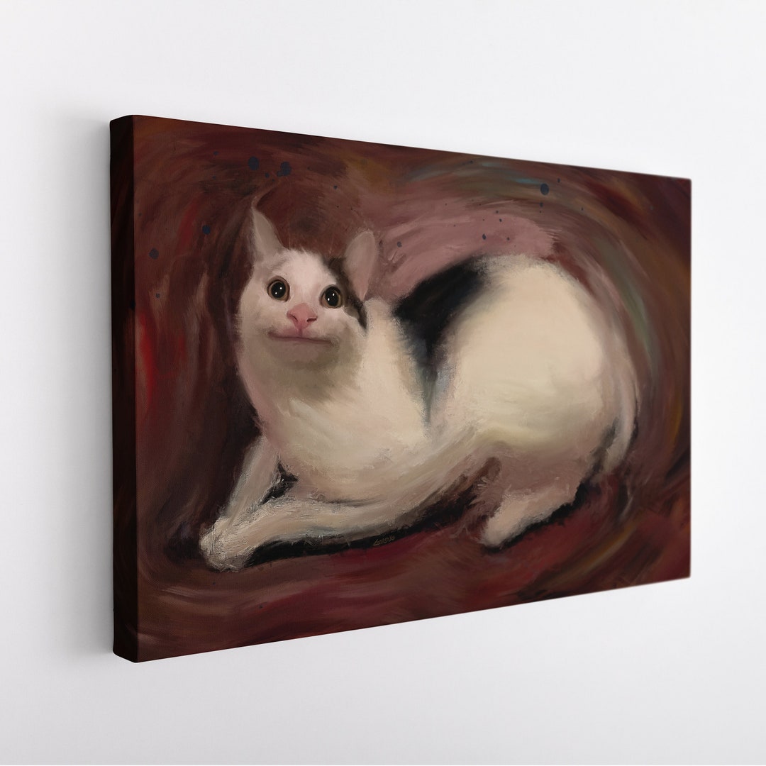 Polite Cat Meme Painting on Canvas polite Cat Meme Wall Art Etsy