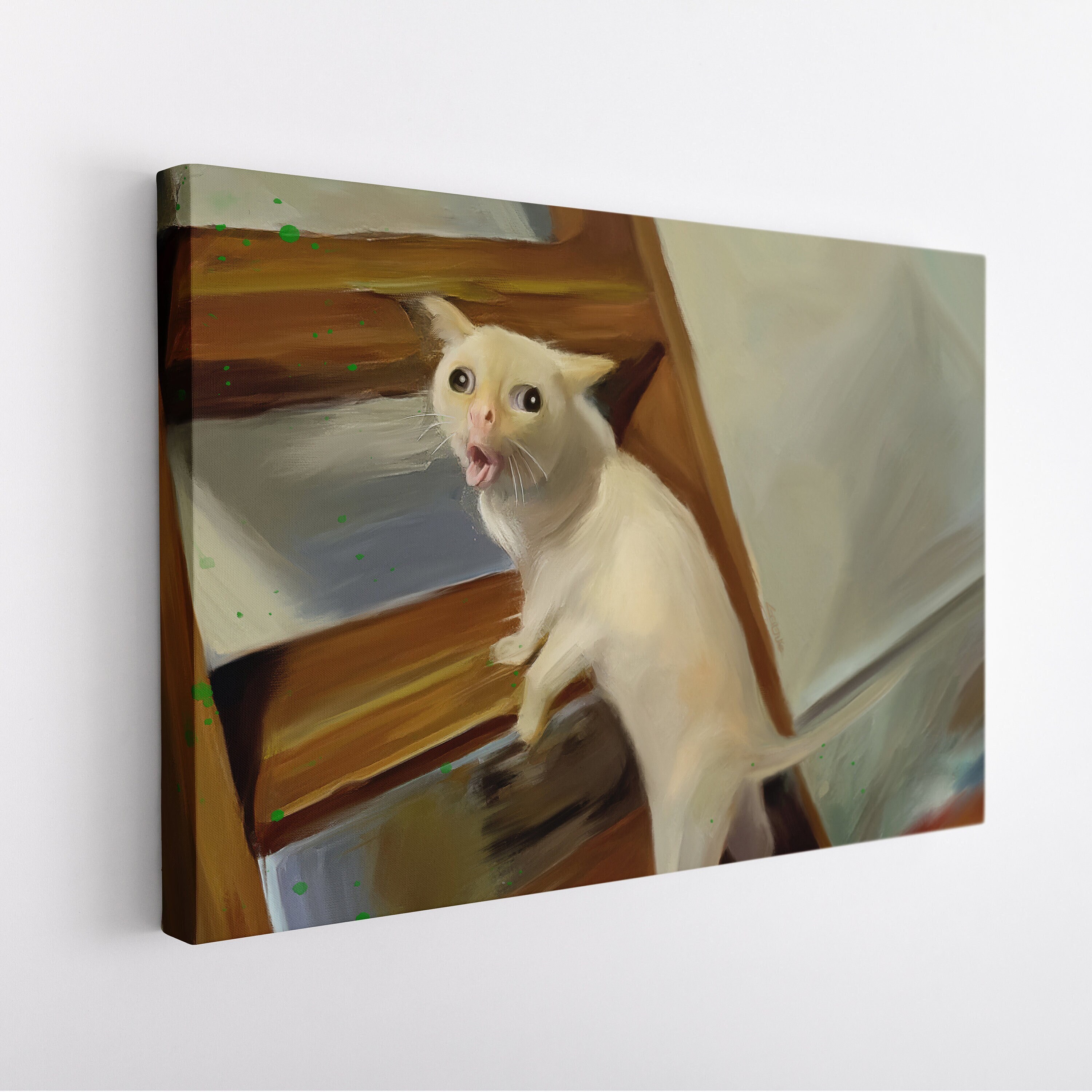 Coughing Cat Meme Painting on Canvas coughing Cat Meme Wall Art