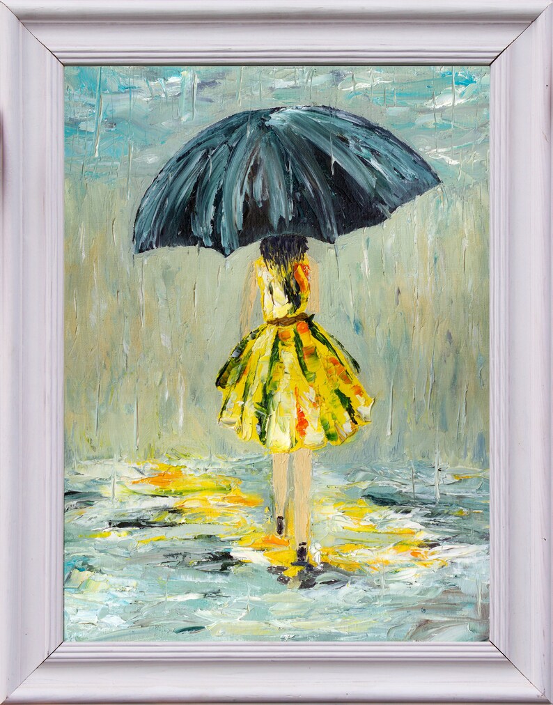 Girl with Umbrella Oil Painting Original Art Abstract Palette Etsy