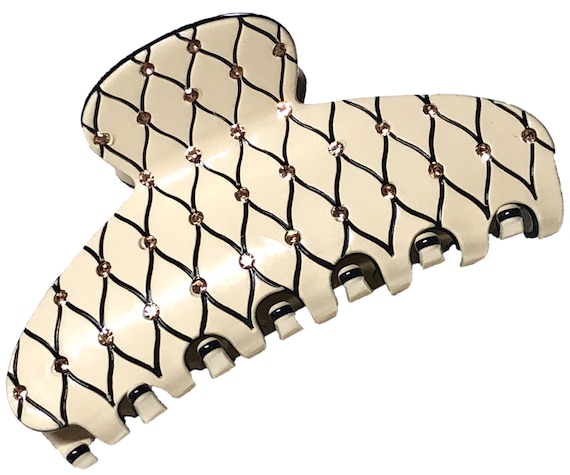 Elegant Hair Claw Clip With Rhinestones, 3.5", French Barette, Celluloid Acetate