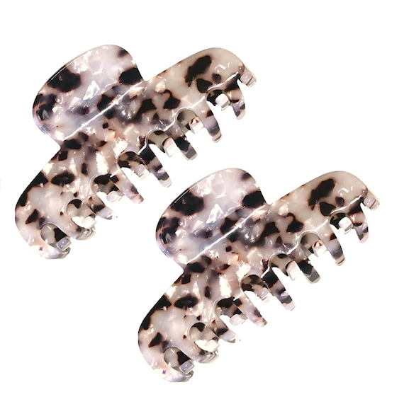 2 Exquisite Large Hair Claw Clips 4.1", French Barette, Celluloid Acetate