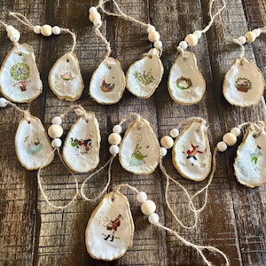 12 Days of Christmas Oyster Decoupage Ornaments