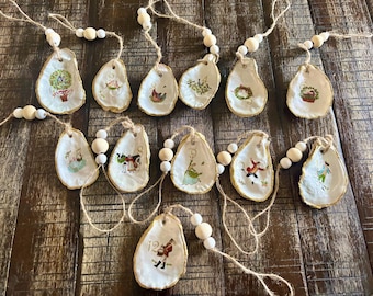 12 Days of Christmas Oyster Decoupage Ornaments