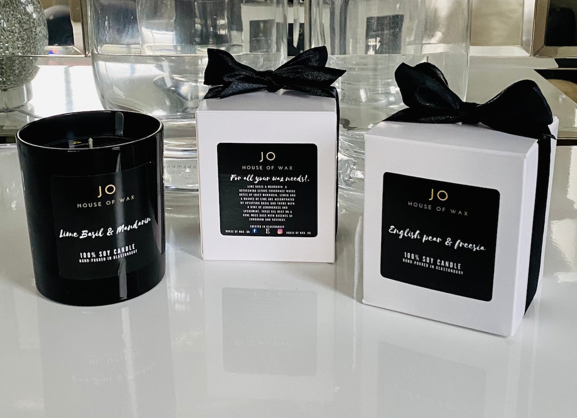 Luxury Black Glass Candle Vegan 100 Natural Home Fragrance Etsy