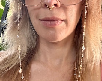 Starry Gems Chain for Glasses, Sunglasses, or Airpods - Gold or Silver - Four Pointed Star Northstar Rhombus Charms