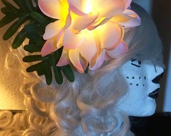 LED Illuminated Light Up Tropical Plumeria and Papaya Festival Hair Clip