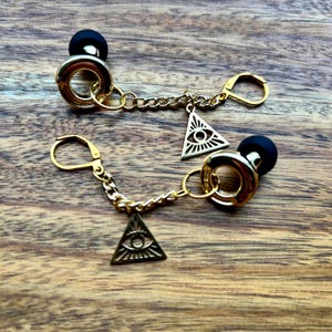 Earplugs Included! Earrings with Attached Loop Style Festival Concert Ear Plugs and Customizable Charms - Pierced or Clip-On, Gold or Silver