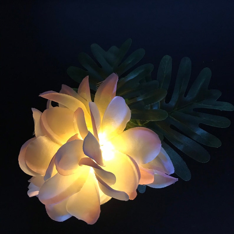 LED Illuminated Light Up Tropical Plumeria and Papaya Festival Hair Clip