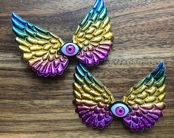 Matched Pair Rainbow Pride Biblically Accurate Cherubim Flying Eye Hair Barrettes Clips