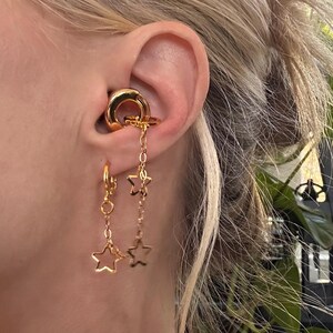 Anti-Loss Earplug Earring Star Chain for Loop Style Festival Concert Ear Plugs with Huggie Hoops