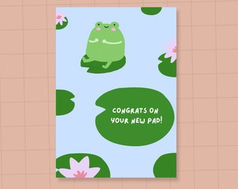 Congrats on your new pad!   |   New Home Card  |   New house greeting card   |   Cute Frog   |   Moving gift   |   A6 Greeting Card