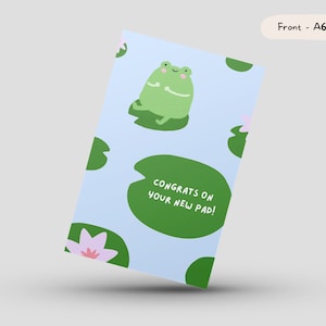Herzlichen Glückwunsch zum neuen Pad! | Neue Home-Karte | Neues Haus Grußkarte | Netter Frosch | Umzugsgeschenk | A6 Grußkarte