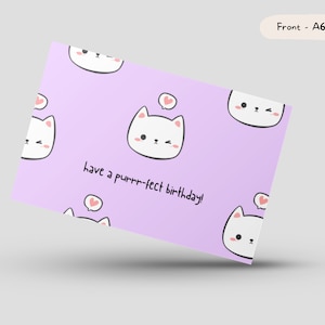 chat d'anniversaire parfait | Carte mignonne de chat | Maman chat | Cartes pour amis | Jolies cartes pour elle | Carte de voeux A6 lilas