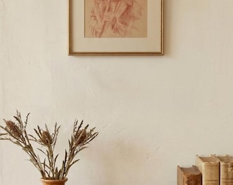 Vintage red chalk portrait, 1969 - Signed & Framed in Quebec City - Mid-Century Red Chalk Drawing - Signed and Framed by J.A. Morency