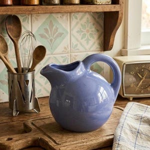 Vintage Beauceware Pitcher 107 | Pichet Boule Céramique de Beauce Canada | Mid Century Blue Lavender Pot | Retro Quebec Pottery | Vase Bleu