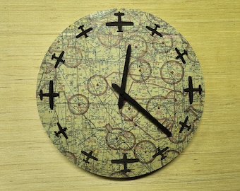Pilot Gifts - Custom Aeronautical Sectional Chart Wall Clock - Hangar Decor