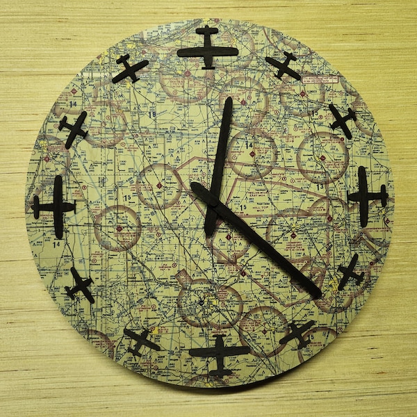 Pilot Gifts - Custom Aeronautical Sectional Chart Wall Clock - Hangar Decor