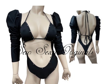 Thong Bodysuit  Set Exotic Dance Wear Stripper Wear Rave  XS-3X