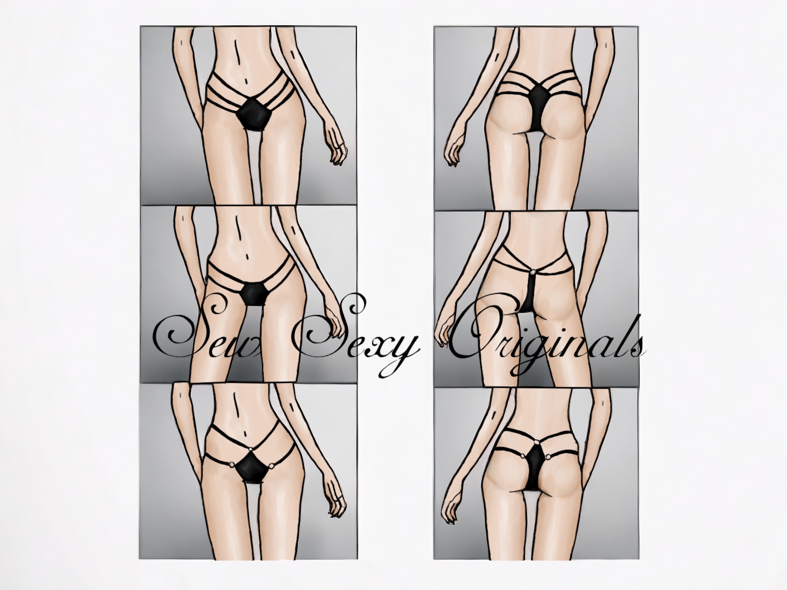 Strappy Thongs 3 Ways PDF Sewing pattern exotic Dancewear Pattern Stripper Lingerie digital download Xs-XXl
